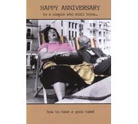 Humorous Greeting Card (PP1945) - Happy Anniversary - Couple Asleep In Deckchairs