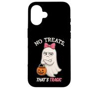 Humorous Halloween Ghost Design “No Treats That’s Tragic” Case for iPhone 16