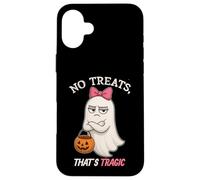 Humorous Halloween Ghost Design “No Treats That’s Tragic” Case for iPhone 16 Plus