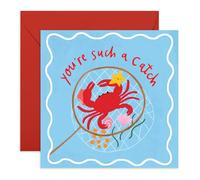 Humorous Love Card - You're Such a Catch - Punny Anniversary or Valentines Day Card for Him, Her, Babe, Hun, Sweetheart, Spouse, Partner, Boyfriend, Girlfriend, Wife, Husband - Comes with Stickers