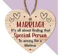 Humorous Marriage Plaque - "Marriage: It’s All About Finding That Special Person to Annoy for a Lifetime" - Wooden Wall Sign Home Décor Gift for Couples or Newlyweds (Medium: 15 cm (H) × 13 cm (W))