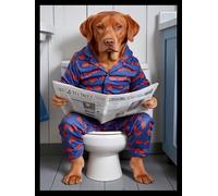 Humorous Metal Wall Sign, Red Fox Labrador sat on the Toilet Design, 20 x 15 cm