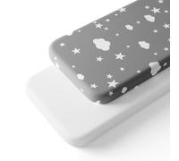Humorous.P Baby Cot Bed Sheets, 2 Pack Moses Basket Sheet Fitted For Boy and Girl, Ultra Soft Cotton Baby Crib Sheets For Bassinet, Cot, Moses Basket (White & Cloud, 75 x 35 cm)