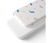 Humorous.P Baby Cot Bed Sheets, 2 Pack Moses Basket Sheet Fitted For Boy and Girl, Ultra Soft Cotton Baby Crib Sheets For Bassinet, Cot, Moses Basket (White & Qcean, 75 x 35 cm)