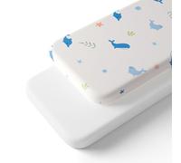 Humorous.P Baby Cot Bed Sheets, 2 Pack Moses Basket Sheet Fitted For Boy and Girl, Ultra Soft Cotton Baby Crib Sheets For Bassinet, Cot, Moses Basket (White & Qcean, 95 x 65 cm)