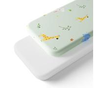 Humorous.P Baby Cot Bed Sheets, 2 Pack Moses Basket Sheet Fitted For Boy and Girl, Ultra Soft Cotton Baby Crib Sheets For Bassinet, Cot, Moses Basket (White & Animal, 95 x 65 cm)