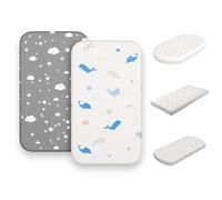 Humorous.P Baby Cot Bed Sheets, 2 Pack Moses Basket Sheet Fitted For Boy and Girl, Ultra Soft Cotton Baby Crib Sheets For Bassinet, Cot, Moses Basket (Cloud & Qcean, 85 x 51 cm)