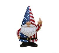 Humorous Patriotic Gnome Statue with Middle Finger Design, Compact Resin Figurine in Red White Blue for 4th of July Celebration and Desk Decor