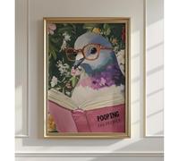 Humorous Pigeon Reading Bathroom Art Print: Quirky Home Decor for Wall, Cheeky Animal Poster (24L x 16W,Frame-style)