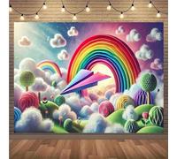 Humorous rainbow paper airplane backdrop, suitable for home decoration, gardens and outdoor celebrations 300x200CM