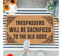 Humorous Sacrificed to Old Gods Welcome Mat - Gothic Fantasy Themed Entryway Rug - 75 x 44 cm (29.5" x 17") Artificial Coir Mat with Non-Slip Rubber Backing