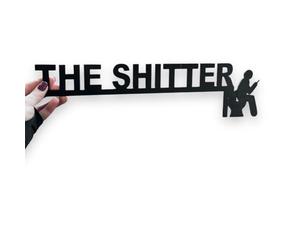 Humorous 'The Shitter' Wooden Script Sign - Rustic Black Sticker Décor for Bathroom, Toilet Door, or Hallway - Perfect for Adding a Touch of Whimsy to Your Home's Wall and Door Spaces
