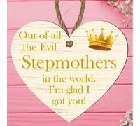 Humorous Wooden Gift Plaque for Stepmothers, Step Mum, Bonus Mum, Like a Mum | Funny Evil Stepmother Heart Plaque Ideal for Birthdays, Mother’s Day & Special Occasions