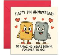 Humour 10th Wedding Anniversary Card, Happy Tin Anniversary for Him Her, Blank Inside