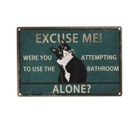 Humour Bathroom Wall Art Aluminium Sign - "EXCUSE ME! WERE YOU ATTEMPTING TO USE THE BATHROOM ALONE" - Funny Restroom Sign for Home, Office, or Pub - Novelty Housewarming Gift - 12x8Inches