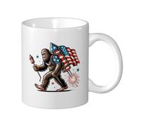 Humour Ceramic Mug American Flag Bigfoot Fireworks 4th of July Drinking Cups Personalised Tea Cups for Hot Drinks Men 330ml