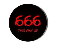 Humour - Devil Worship - 666 This Way UP - RED ON Black Background - Small 10 x 56mm Vinyl Stickers Pack of 10