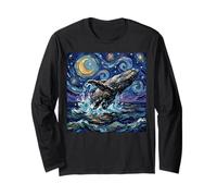 Humpback Whale Beaching Starry Night Ocean Artwork Long Sleeve T-Shirt
