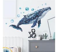 Humpback Whale Bubbles Wall Stickers, sacinora Marine Life Under The Sea Wall Decals Removable Vinyl Peel and Stick for Bathroom Nursery Living Room Bedroom Art Home Decorations
