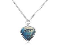 Humpback Whale in The Ocean Heart Urn Necklace for Ashes Memorial Keepsake Jewelry Pendant Silver Chain