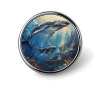 Humpback Whale in The Ocean Round Pin Brooch Enamel Lapel Badges Jewelry Decor for Backpack Hats