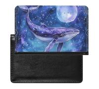Humpback Whale Moon Print Passport Holder Cover PU Leather Passport Wallet Organizer Protector Slim Travel Accessories