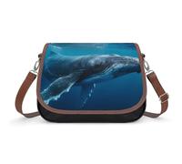 Humpback Whale Swimming Underwater Trendy Shoulder Bag for Women Leather Crossbody Handbags with Wide Strap Lightweight Purse