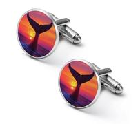 Humpback Whale Tail in Sunset Mens Classic Cufflinks Custom Shirt Cuff Links Jewelry Accessories for Business Wedding 0.7" 0.8"