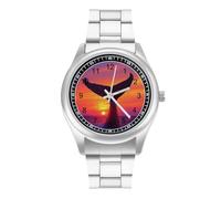 Humpback Whale Tail in Sunset Personalized Quartz Watch Stainless Steel Wrist Watches with Arabic Numerals for Men Women