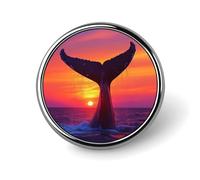 Humpback Whale Tail in Sunset Round Brooch Pin Lapel Pins Tie Suit Dress Accessories for Men Women Wedding Birthday