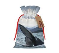 Humpback Whale Tail Ocean Print Christmas Gift Bags Burlap Christmas Treat Bags With Drawstring Candy Bag For Holiday Gifts