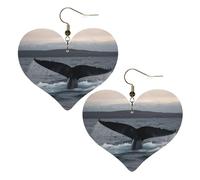 Humpback Whale Tail Women's Leather Earrings Heart Hook Earring Lightweight Dangle Drop for Women Jewelry, One Size, No Gemstone