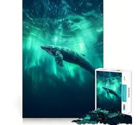Humpback Whale Under Aurora Borealis in The Ocean Jigsaw Puzzles for Adults 1000 Pieces Sharp Mind Bright Color Family Activity Wall Art (38x52cm)