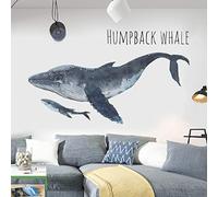Humpback Whale Wall Decals Marine Animal Stickers Peel and Stick Art Mural Decor for Home Office Dorm Party Nursery