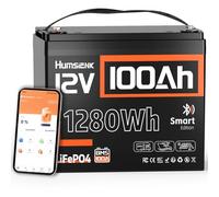 HumsiENK 12V 100Ah Bluetooth LiFePO4 Lithium Leisure Battery 1280Wh capacity, BMS 100 with low temperature protection,10 year service life, for Motorhomes,Campervan,Narrowboat,Solar