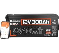 HumsiENK 12V 300Ah LiFePO4 Lithium Leisure Battery for Home RV Solar and Marine Power with Bluetooth 3840Wh High Capacity Built in 100A BMS for Long Lifespan and Safe Low Temp Operation.