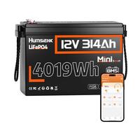 HumsiENK 12V 314Ah LiFePO4 Lithium Leisure Battery for Home RV Solar and Marine Power with Bluetooth 4019Wh High Capacity Built in 200A BMS for Long Lifespan and Safe Low Temp Operation