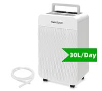 HUMSURE Dehumidifier 30L/Day - Large Dehumidifier with Drainage Hose, 5.3L Water Tank, 24H Timer, Automatic Defrosting & Child Lock, for Bedroom Basements Bathroom.