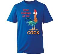 Humurous Stop Staring at My Cock T-Shirt, Funny Double Meaning Sarcastic Naughty Rooster Rude Joke Shirt, Gift Kids Unisex Tee Top (Royal, M Years)