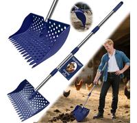 HUMVMV US Patent Pending 12-Inch 2-in-1 Chicken Poop Scooper & Rake,3-Shape Sifting Holes Chicken Coop Rake，Stainless Steel Handle （20-61"）- Litter Scooper & Sand Sifting Shovel for Chicken Coops