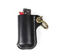 HUMWE Leather Lighter Case Holder For BIC Mini Size Lighters Sleeve Cover Genuine Leather Case Pouch With Metal Horseshoe Shackles for Keychain pendant (Black, Mini)