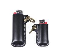 HUMWE Leather Lighter Case Holder for BIC Mini/Standard Size Lighters Sleeve Cover Genuine Leather Case Pouch with Metal Horseshoe Shackles for Keychain Pendant (Black, Mini and Standard)