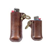 HUMWE Leather Lighter Case Holder For BIC Mini/Standard Size Lighters Sleeve Cover Genuine Leather Case Pouch With Metal Horseshoe Shackles for Keychain pendant (Dark brown, Mini and Standard)