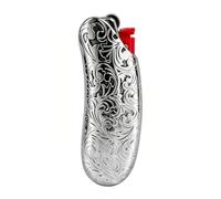 HUMWE Vintage Metal Lighter Case Sleeve Cover Holder with Flower Pattern Design for BIC Full Size Lighter Type J6 (Silver)