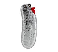HUMWE Vintage Metal Lighter Case Sleeve Cover Holder with Flower Pattern Design for BIC Full Size Lighter Type J6 (Silver)
