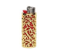 HUMWE Vintage Metal Lighter Case Sleeve Cover Holder with Hollow Pattern Design for BIC Full Size Lighter Type J6 (Gold)