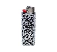 HUMWE Vintage Metal Lighter Case Sleeve Cover Holder with Hollow Pattern Design for BIC Full Size Lighter Type J6 (Silver)