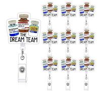 Humyoun 10 Pcs The Dream Team Medicine Bottle CRNA Badge Reel Bulk Anesthesia Tech Badge ID Holder Extendable Rotation Retractable Happy CRNA Tech Week Gifts for Anesthesiologist, Assistant Nurse