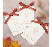 Humyoun 11 Pcs Bridesmaid Proposal Card with Ribbon Bow Floral Metallic Bridal Gift 8 Will You Be My Bridesmaid 2 Maid of Honor 1 Matron of Honor Invitation for Bridal Shower(White, Terracotta)
