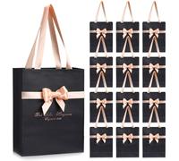 Humyoun 12 Pack Black Gift Bags with Bow Ribbon 9 x 7 x 3. 15'' Thank You Gift Bags Bulk with Handles for Wedding Bridal Baby Shower Birthday Housewarming Party Favor Holiday